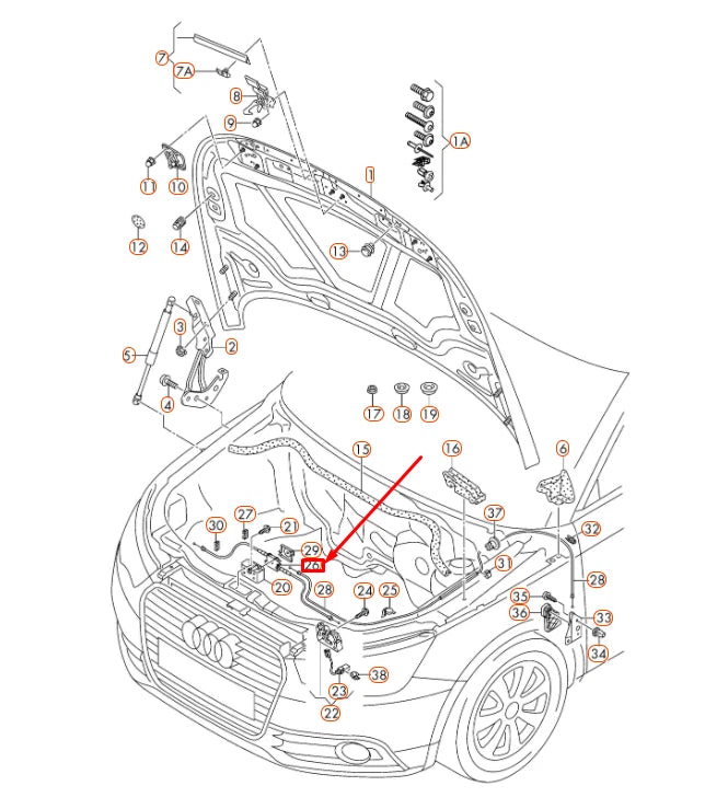 NEW AUDI A1 8X ENGINE HOOD CENTER BOWDEN CABLE 8X0823531 ORIGINAL