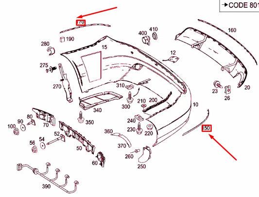 NEW MB C W204 REAR BUMPER MOULDING SET A2048853021 A2048852921 ORIGINAL
