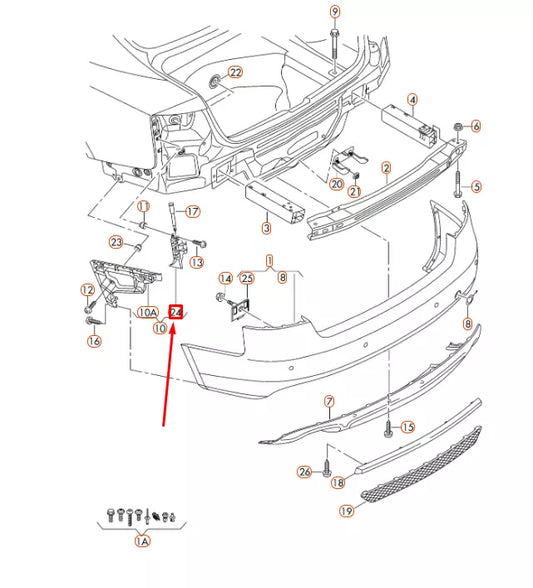 NEW AUDI A4 AVANT B8 REAR BUMPER LEFT UPPER GUIDE SECTION 8K9807889B ORIGINAL