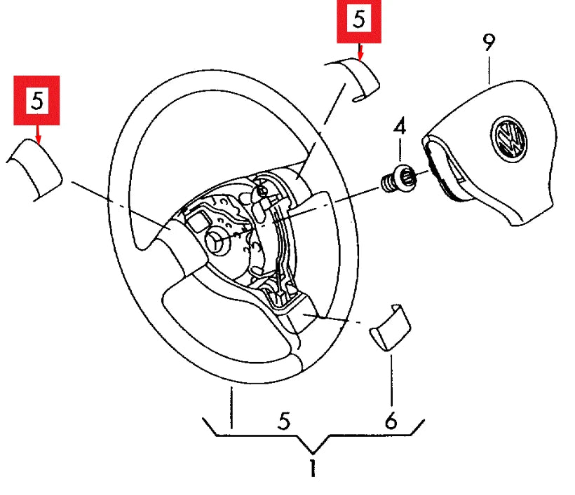 NEW VW CADDY 9K9A STEERING WHEEL TRIM SET 1S0498685041 ORIGINAL