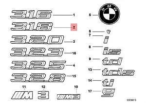 NEW BMW E36 TRUNK LID CHROME 318 EMBLEM BADGE LOGO SIGN 1960222 51141960222