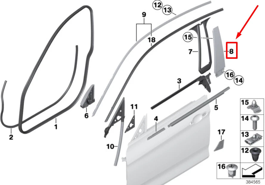 NEW BMW 3 GRAN TURISMO F34 FRONT LEFT COLUMN-B COVER 51357453305 7453305