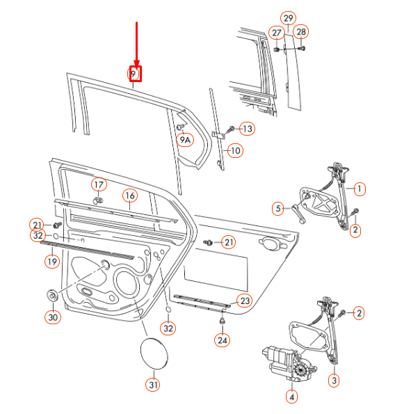 new vw golf mk5 rear right door window guide channel 1k6839432g5ap original