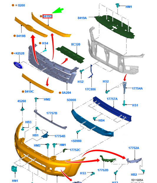 new ford ranger t6 mk1 radiator grille top moulding trim 1758173 original