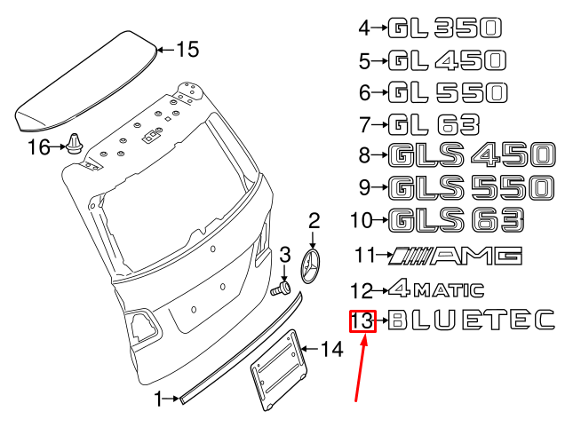 new mercedes-benz ml w164 rear boot "bluetec" nameplate a2118170715 original