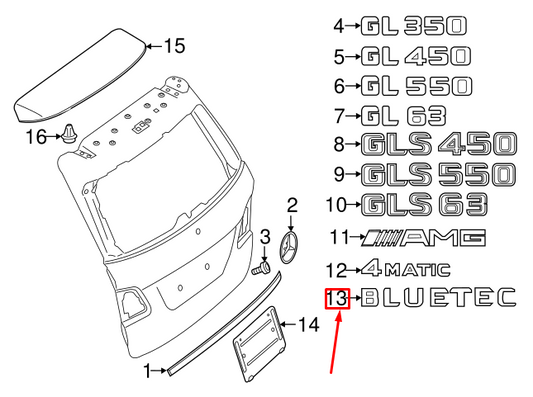 new mercedes-benz ml w164 rear boot "bluetec" nameplate a2118170715 original