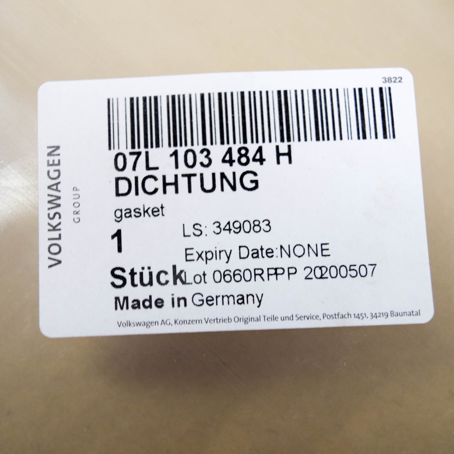 NEW AUDI A6 RS6 C6 ENGINE ROCKET COVER GASKET 07L103484H 2010 ORIGINAL