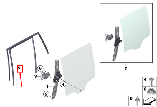 new bmw x4 f26 rear left door window guide 51357454167 original