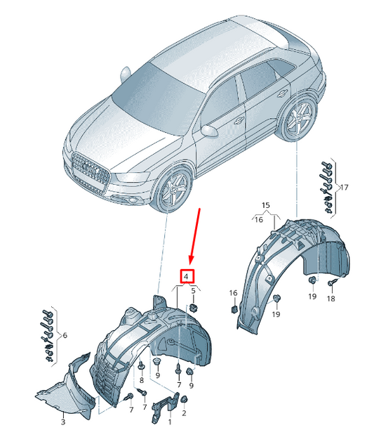 new audi q5 fy front right inner fender lining 80a821172d original