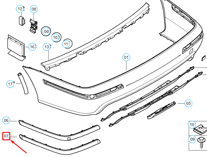 new bmw 5 e39 impact strip m bumper left rear 51122498733 2498733 original