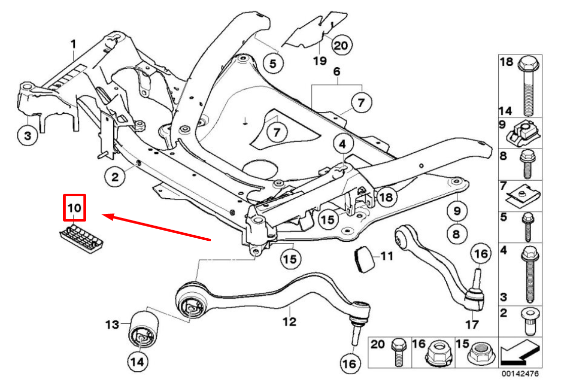 new bmw 6 cabrio e64 front crossmember jack pad 2282957 31112282957 original