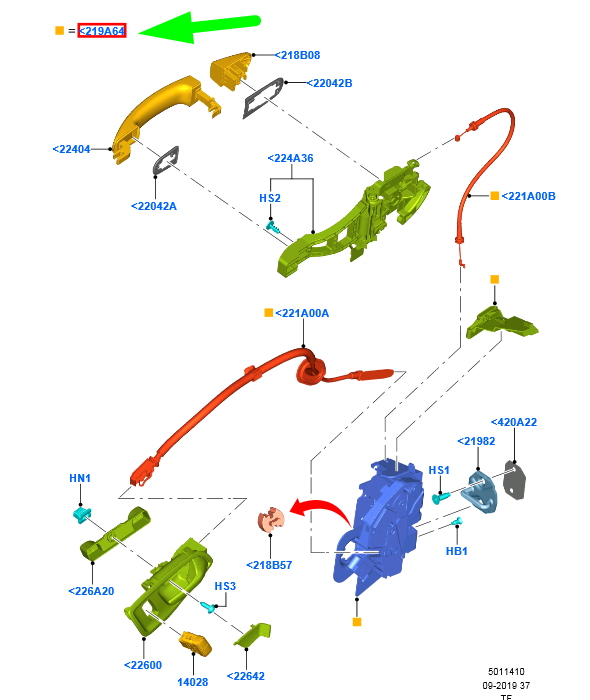 new ford tourneo custom front left door latch lhd 2381791 original