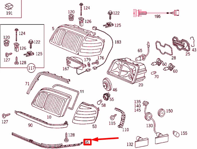 NEW MB C W202 FRONT RIGHT LIGHTING UNIT MOLDING SEAL A2028261880 ORIGINAL