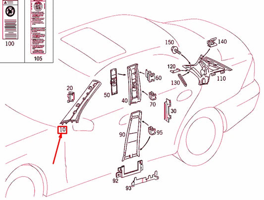 NEW MERCEDES-BENZ C W203 LEFT A-PILLAR TRIM A20369009257E63 ORIGINAL