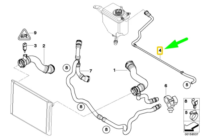 NEW BMW 5 E60 EXPANSION TANK VENT PIPE 7521775 17127521775 ORIGINAL