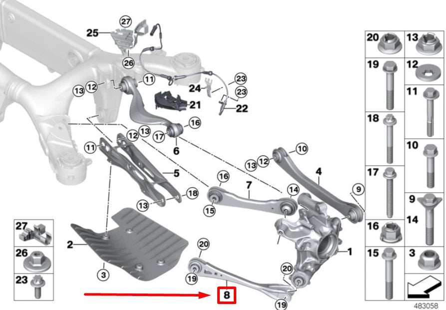 NEW BMW X3 G01 TRAILING ARM WITH RUBBER MOUNT 33306871023 6871023 ORIGINAL