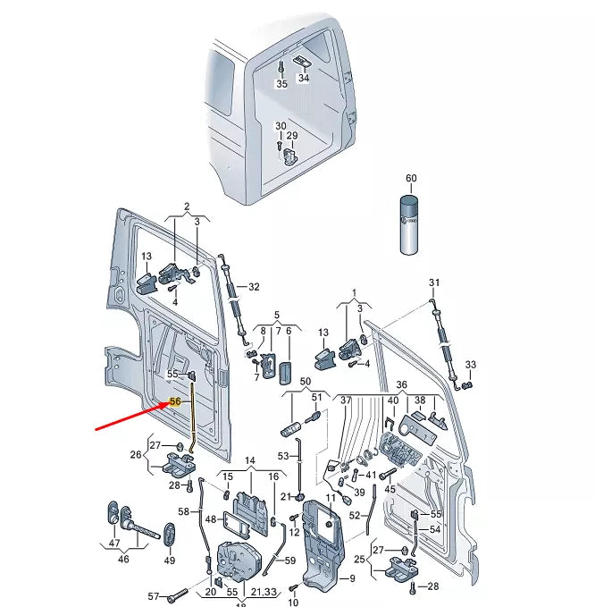 NEW VW TRANSPORTER T6 REAR WING DOOR RIGHT LOWER PULL ROD 7H0829218A ORIGINAL
