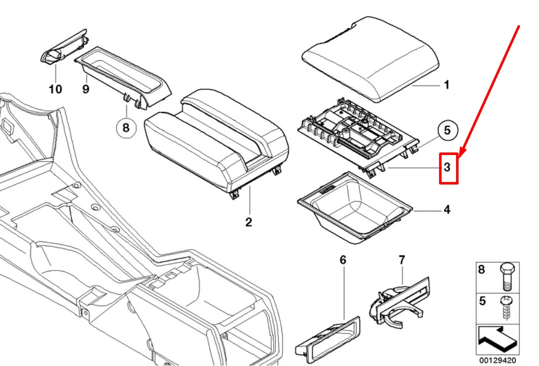 NEW BMW 5 E39 CENTER CONSOLE ARMREST SLIDING UNIT 51168196965 8196965 ORIGINAL