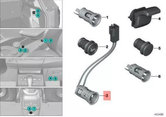 NEW BMW 2 GRAN TOURER F46 CIGARETTE LIGHTER SOCKET 61349302234 ORIGINAL