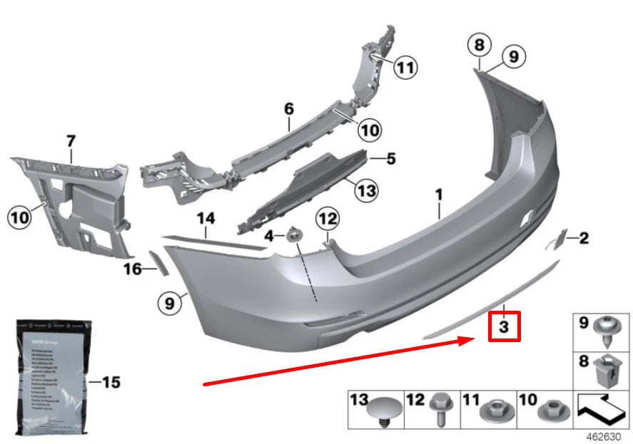 NEW BMW 3 F30,F80 REAR LOWER BUMPER TRIM COVER 51127384572 7384572 ORIGINAL