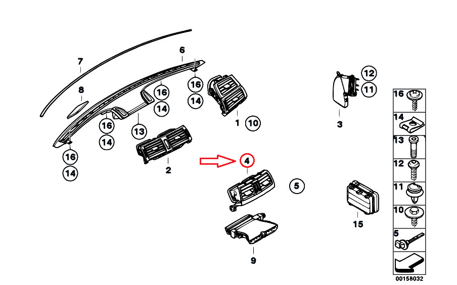 new bmw x5 e70 rear center fresh air vent grill 64226954954 original