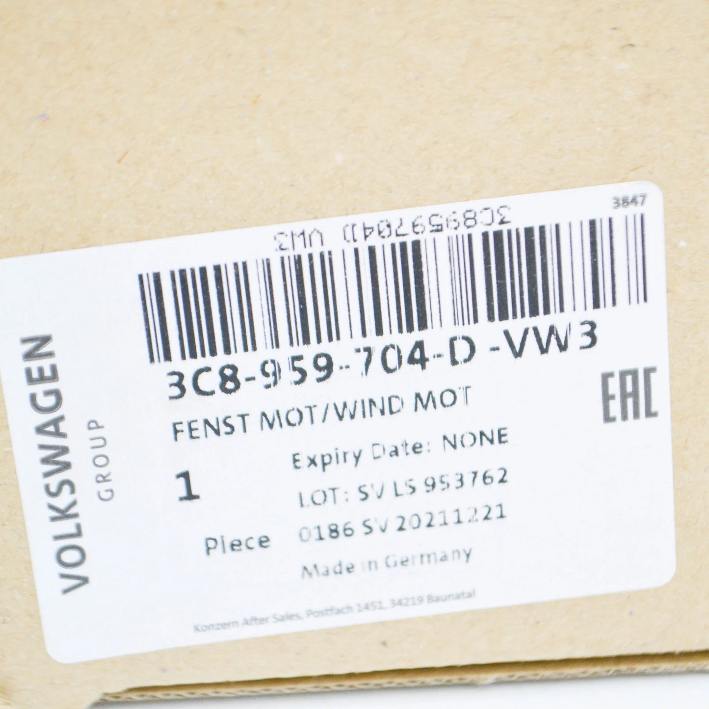 NEW VW CC REAR RIGHT DOOR WINDOW CONTROL MOTOR 3C8959704DVW3 ORIGINAL