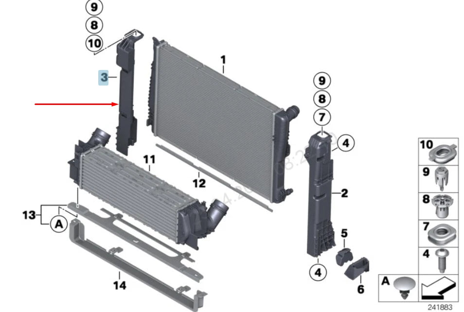 NEW BMW X3 F25 RIGHT RADIATOR BRACKET 17117593839 7593839 2016 ORIGINAL