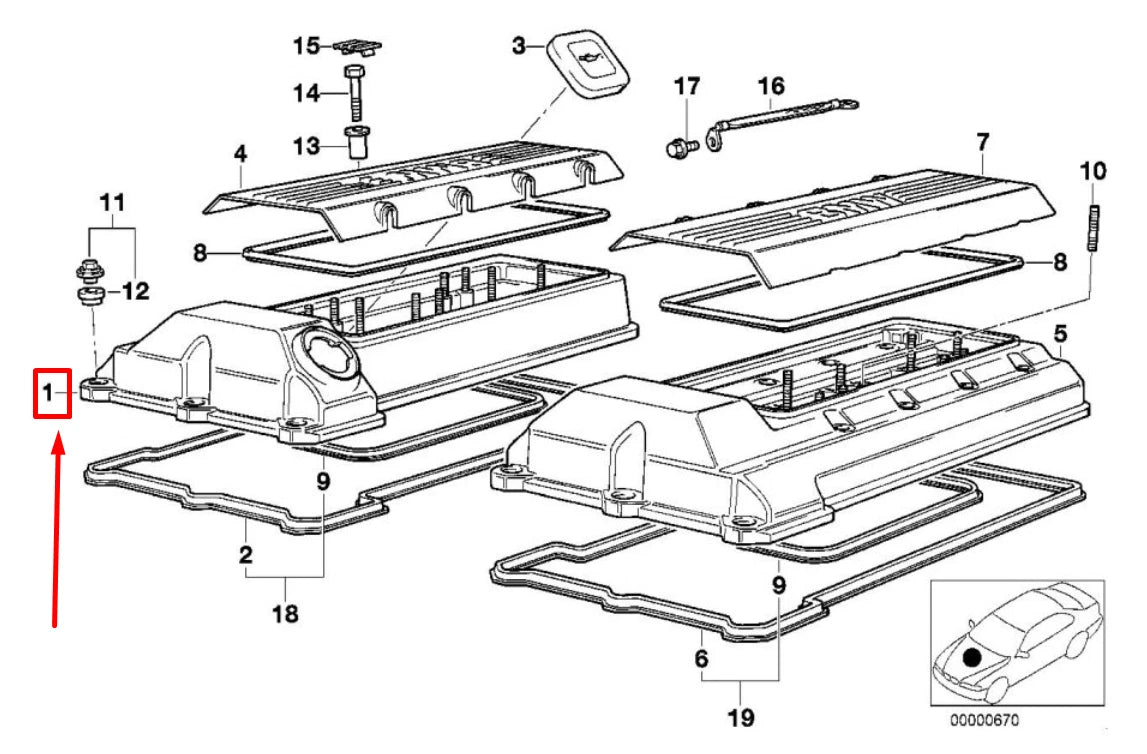 NEW BMW 5 E39 ENGINE VALVE COVER 11121742128 1742128 ORIGINAL