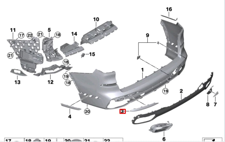 NEW BMW X7 G07 REAR LEFT BUMPER MOLDING 51128074021 ORIGINAL