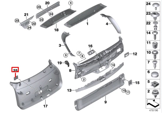 NEW BMW X6 F16 TRUNK LID TRIM PANEL COVER 51497394761 ORIGINAL