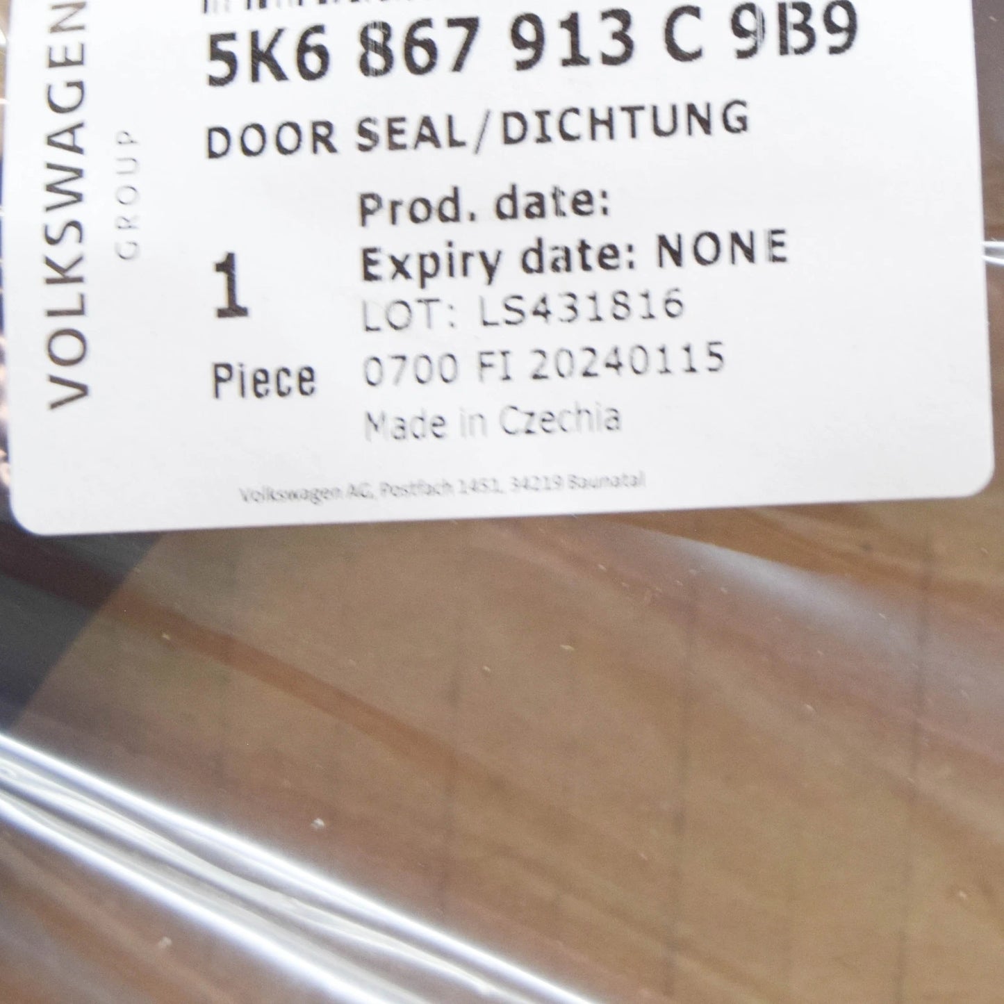 NEW VOLKSWAGEN GOLF 5K MK6 REAR DOOR INNER RUBBER SEAL 5K6867913C9B9 ORIGINAL