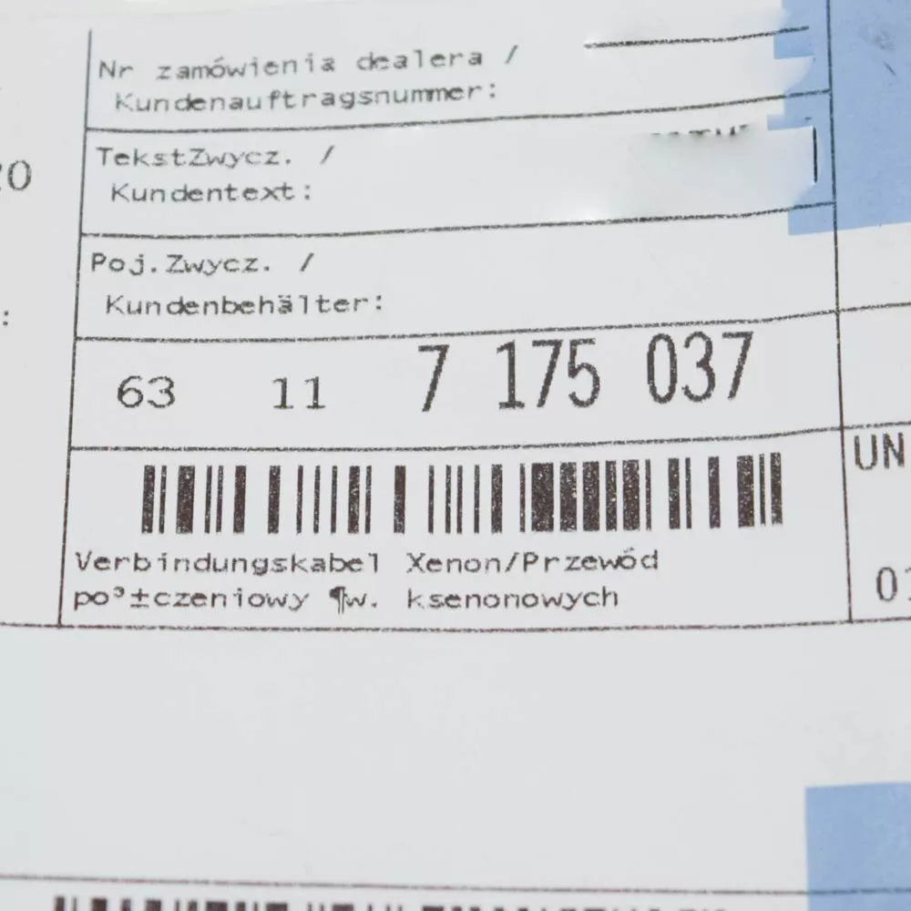 NEW BMW 3 E90 CONNECTION CABLE XENON 63117175037 7175037 ORIGINAL