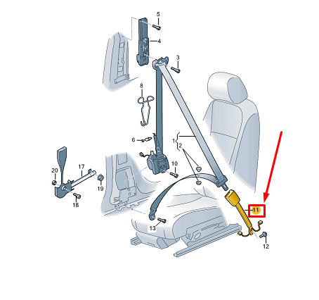 NEW VW GOLF CD MK8 FRONT LEFT SEAT BELT BUCKLE 8Y0857755MNB ORIGINAL