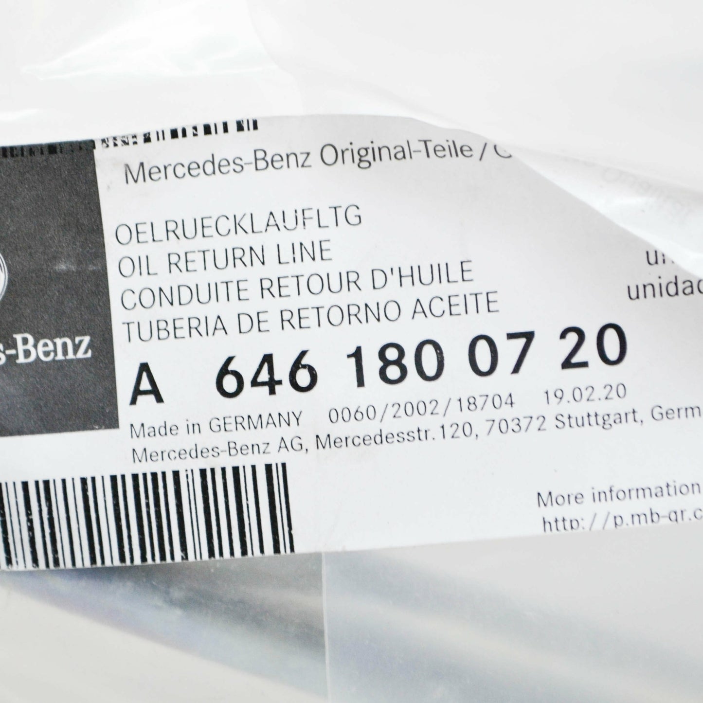 NEW MERCEDES-BENZ VIANO W639 OIL RETURN LINE A6461800720 ORIGINAL