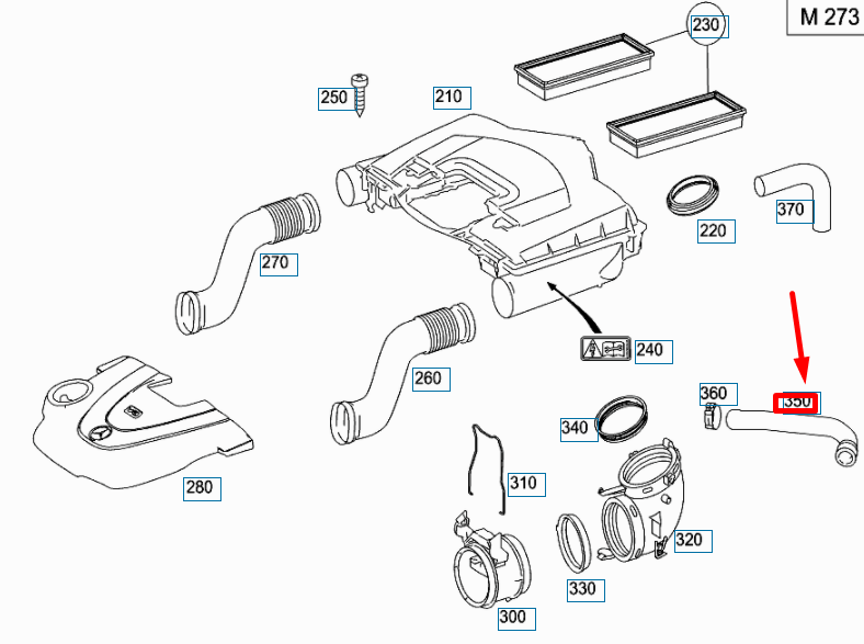 NEW MB ML W164 THROTTLE VENTILATION CRANKCASE HOSE A2720180682 ORIGINAL