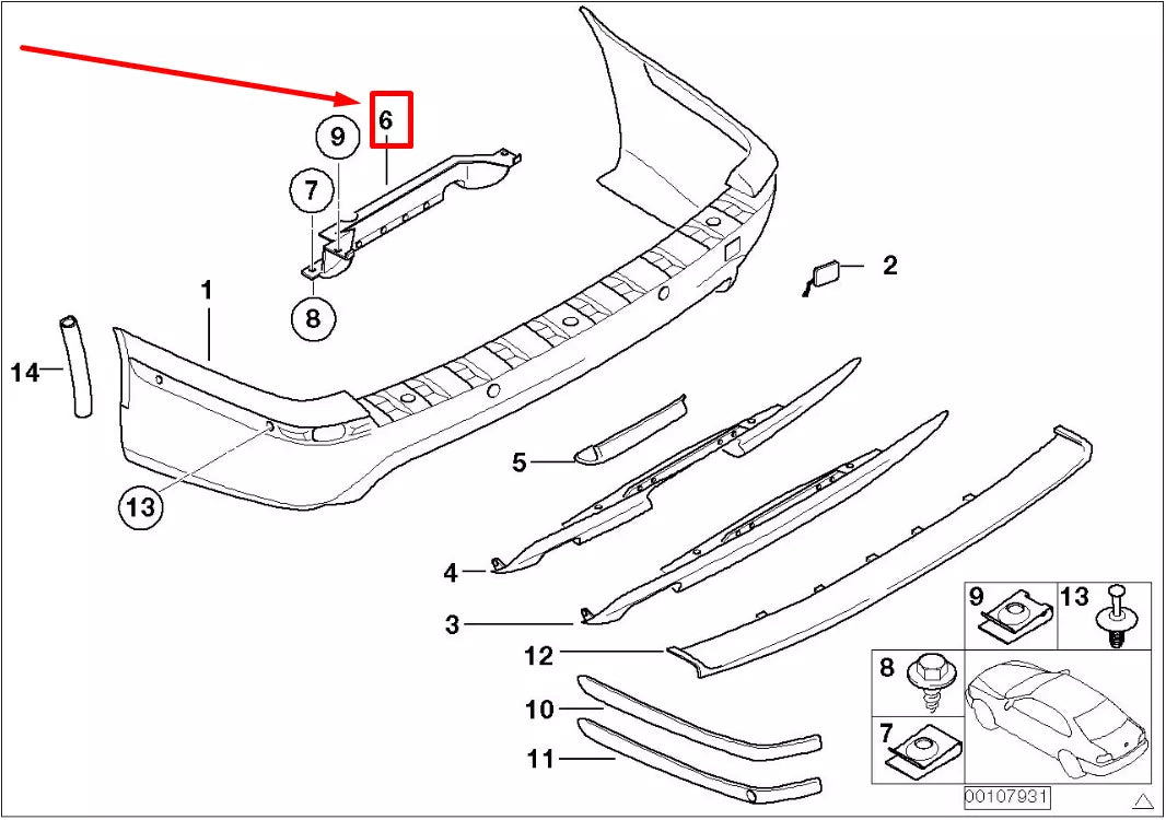 NEW BMW 5 E39 REAR BUMPER INSERT HOLDER 51127901487 7901487 ORIGINAL