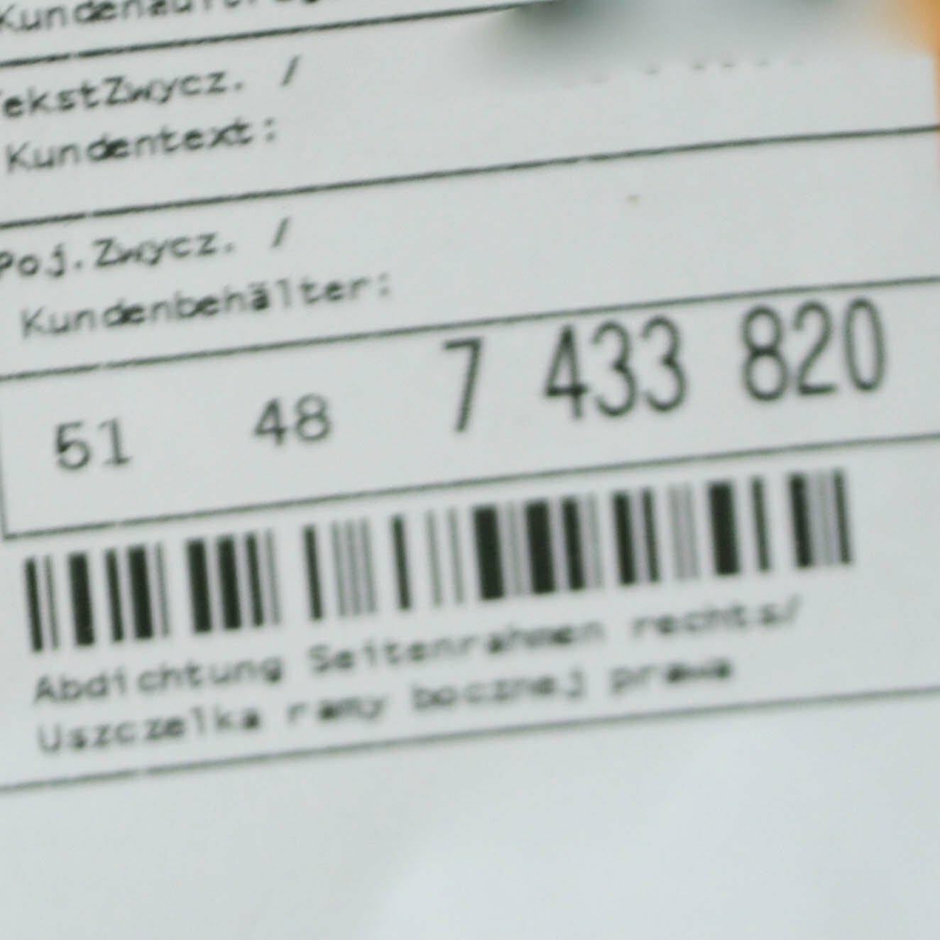 new bmw 3 g20 g21 front right side frame seal 51487433820 original