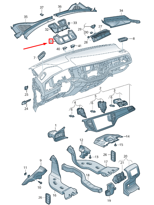 NEW VOLKSWAGEN T-ROC A11 DASHBOARD INTERMEDIATE PIECE RHD 2GB819241 ORIGINAL