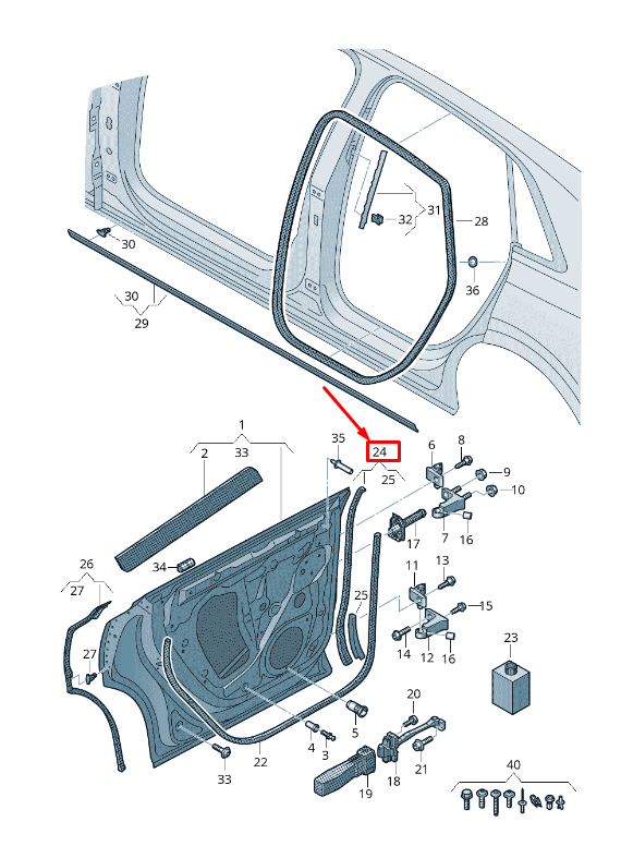 new audi q8 4mn front right door shell seal 4m8839718c original