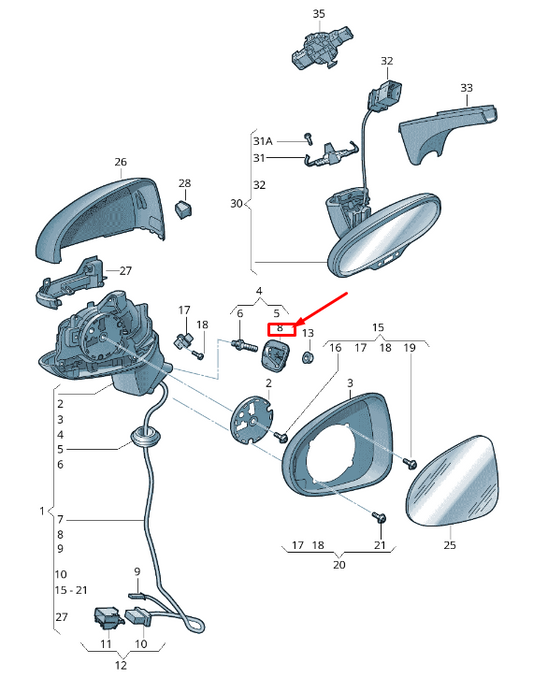 new audi rs3 left exterior mirror seal lhd 8v1867129 original