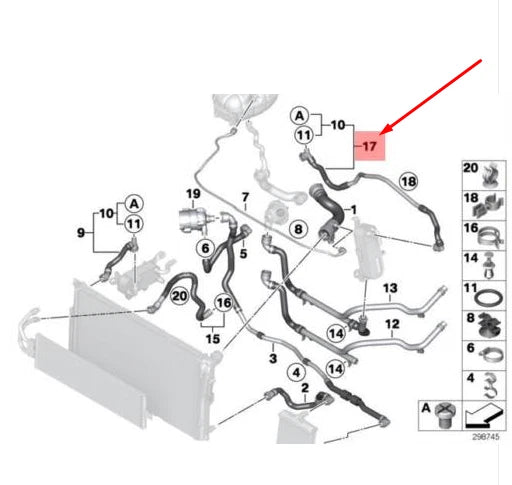 NEW BMW 3 F30 RADIATOR COOLANT HOSE 17127627106 7627106 ORIGINAL