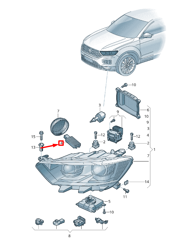 new volkswagen t-roc a11 front headlight led light 2ga941476 original