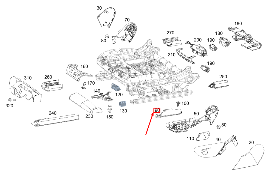 new mb gle w167 front left seat outer height adj. cover a16791919009051 original