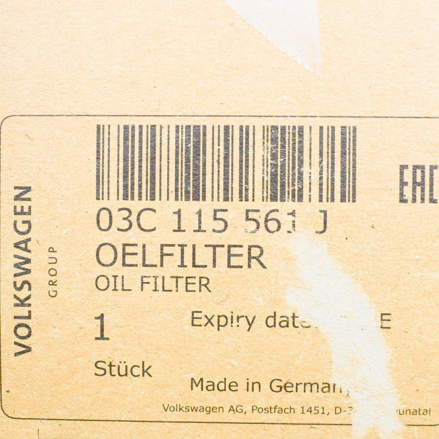 NEW VW JETTA 1K5 OIL FILTER 03C115561J ORIGINAL