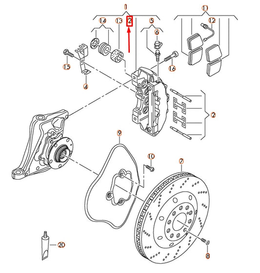 NEW AUDI R8 FRONT BRAKE CALIPER PIN AND SPRING SET 3D0698269