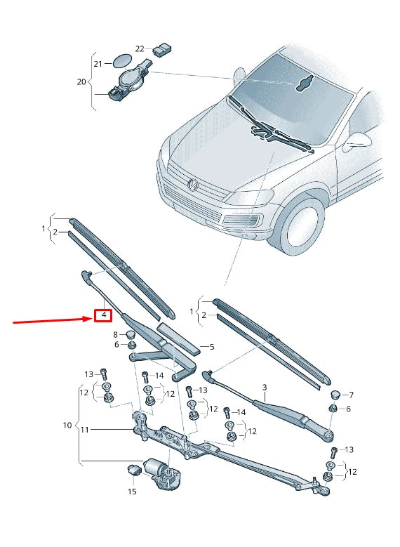 NEW VW TOUAREG 7P FRONT RIGHT WIPER ARM RHD 7P0955409C ORIGINAL
