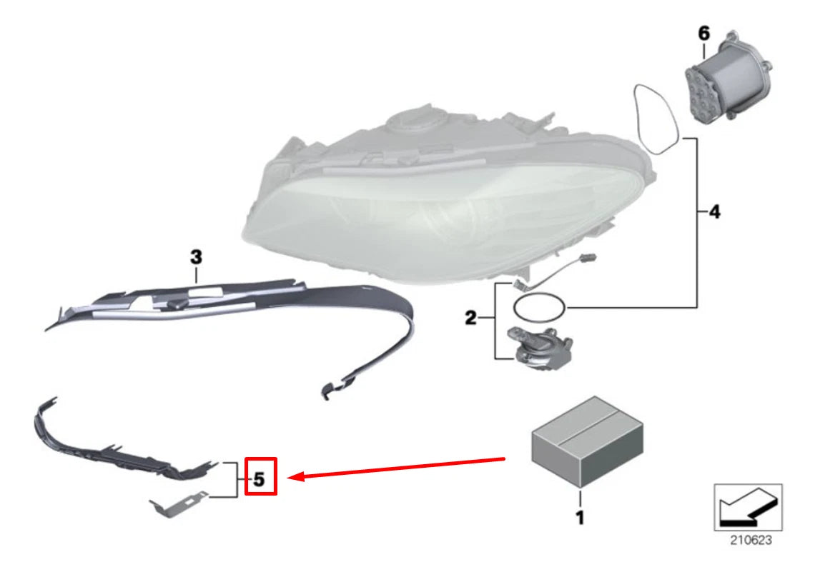 NEW BMW 5 F10 LEFT HEADLIGHT GUIDE RAIL WITH SPRING 63117271897 7271897 ORIGINAL