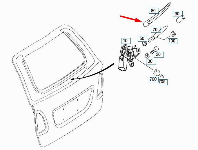 NEW MERCEDES-BENZ M-CLASS W164 TAILGATE WINDOW WIPER ARM A1698201745 ORIGINAL
