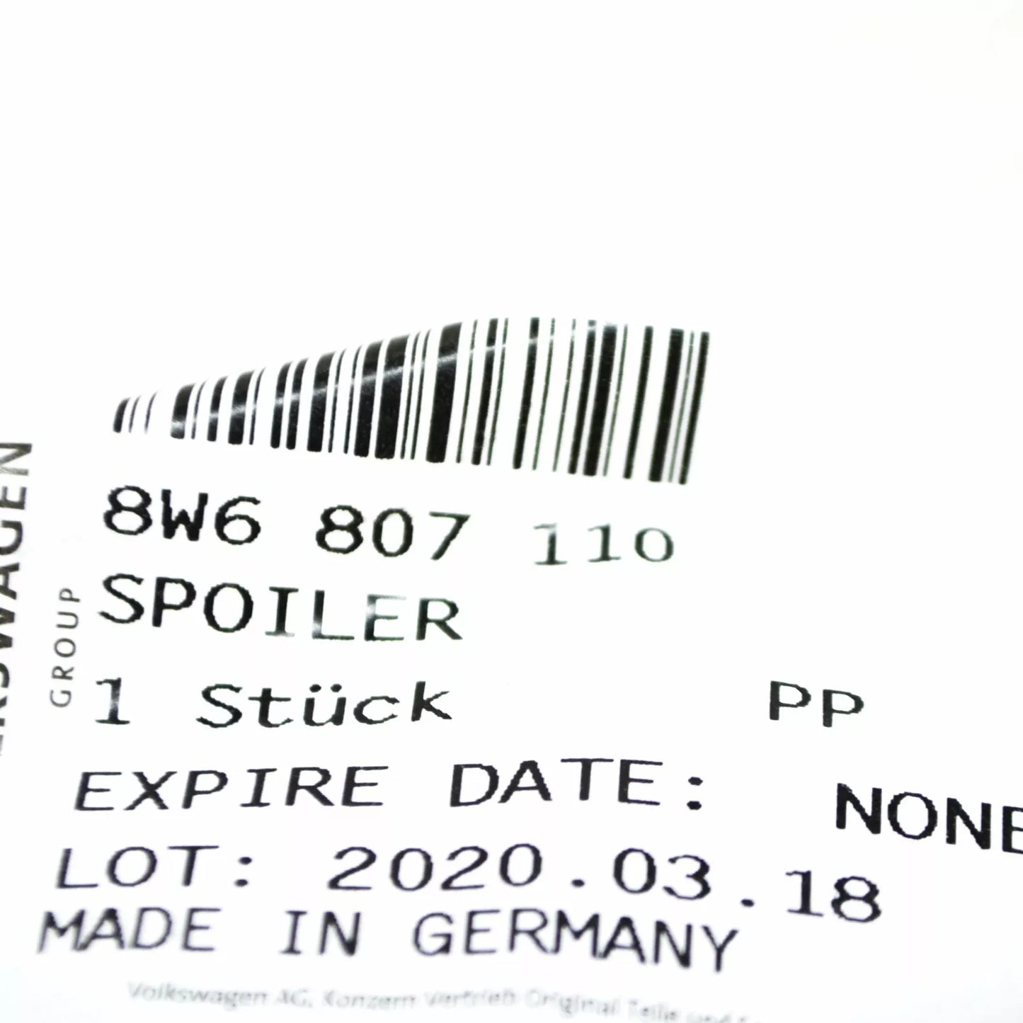 NEW AUDI A5 8W6 FRONT BUMPER LOWER CENTER SPOILER 8W6807110 ORIGINAL