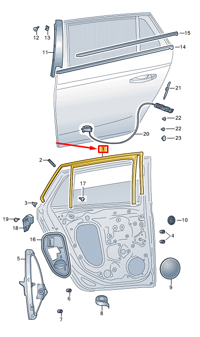 new skoda scala rear right door sliding window guide 658839432b5ap original